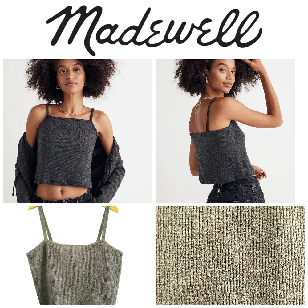 🐞2/70🐞NWT Madewell Rib Spaghetti Strap Knit Cami Crop Top Square Neck Camisole
